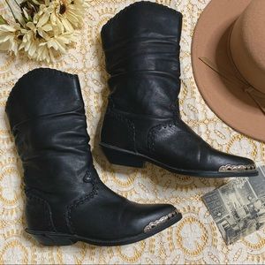 90s Slouchy Scrunched Leather Cowboy Boots